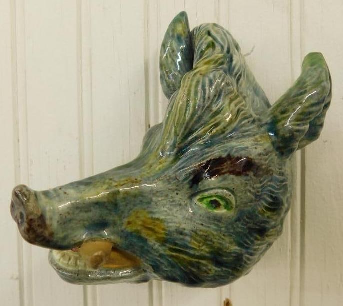 Vintage French Majolica Boars Head Wall Hanging - 5.5" x 4.5" x 4" (1 of 8)