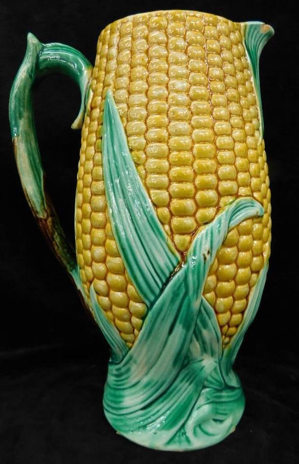 Vintage Majolica Corn and Husk Pitcher - 9.25" x 6" x 5" - Small Chip On Lip (1 of 9)