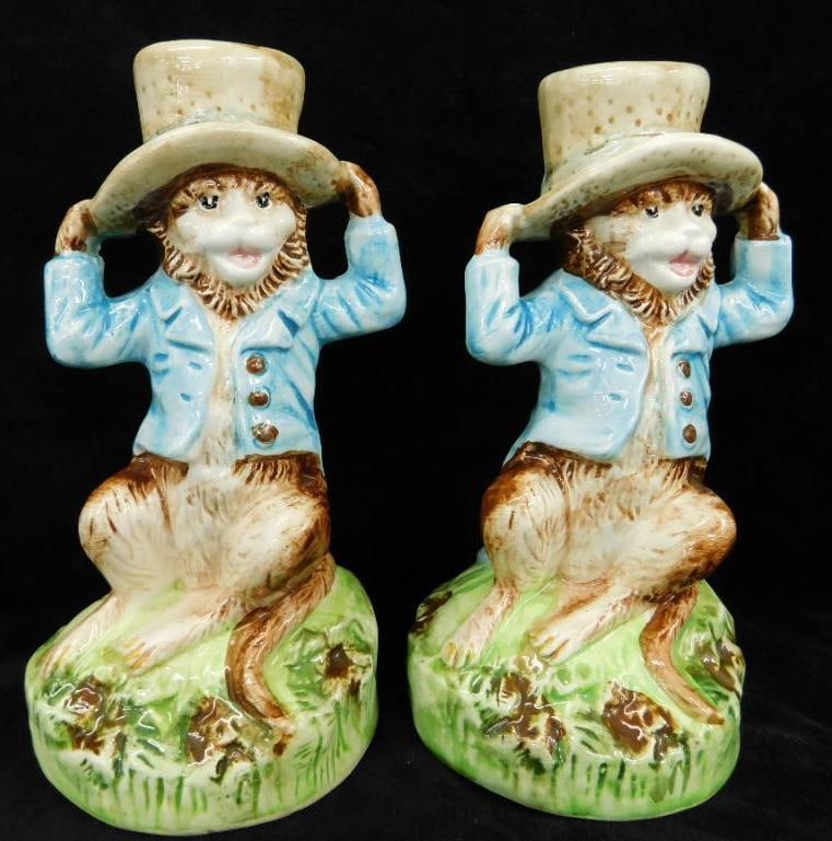 Vintage Pair of Monkey In A Hat Candle Holders - Signed - Each 5.75" Tall (1 of 10)