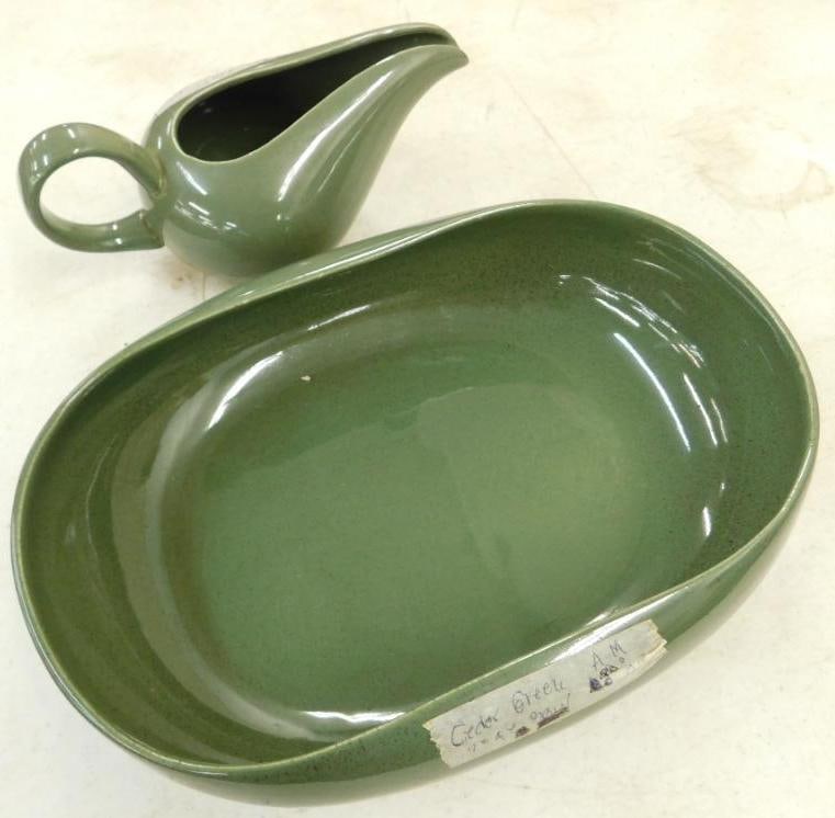 Russel Wright - Iroquois - MCM - 2 Piece Cedar Green Plateware: See Photos For Details and Condition