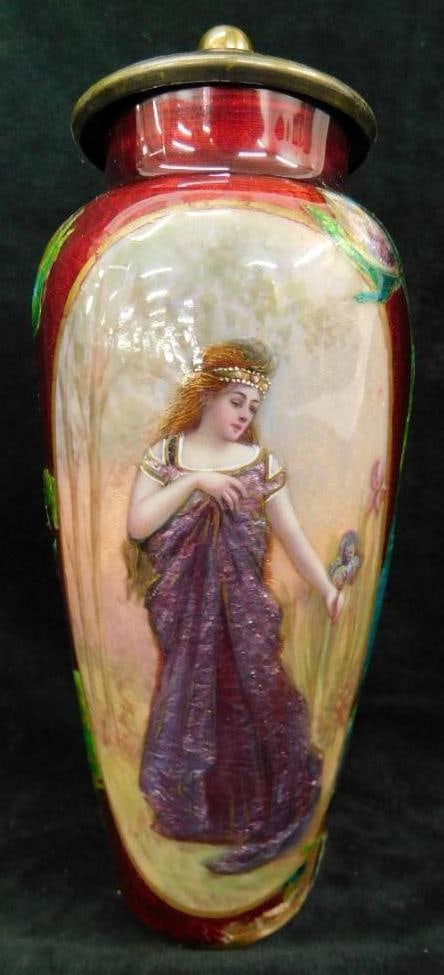 Vintage French Enameled Lidded Vase - Damage At Base - 7.5" x 3" (1 of 16)