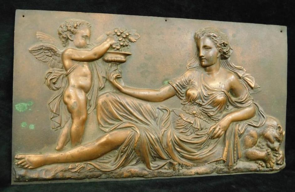 Vintage Embossed Copper Plaque - Goddess Cherub Tiger - 7.25" x 12.5" (1 of 9)