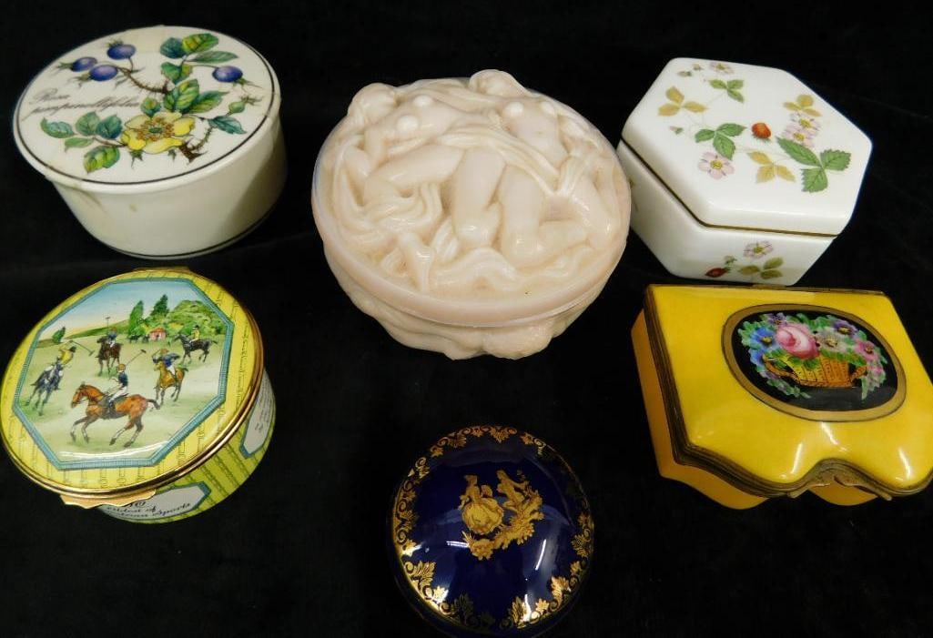Box Lot with 6 Misc. Dresser Boxes - Limoges - Wedgwood - Villeroy & Boch - Pink Glass (1 of 20)