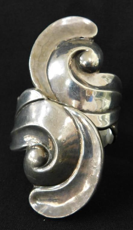 Sterling Silver - Hinged Cuff Bracelet - Oversized - 72 Grams - Taxco Mexico (1 of 7)