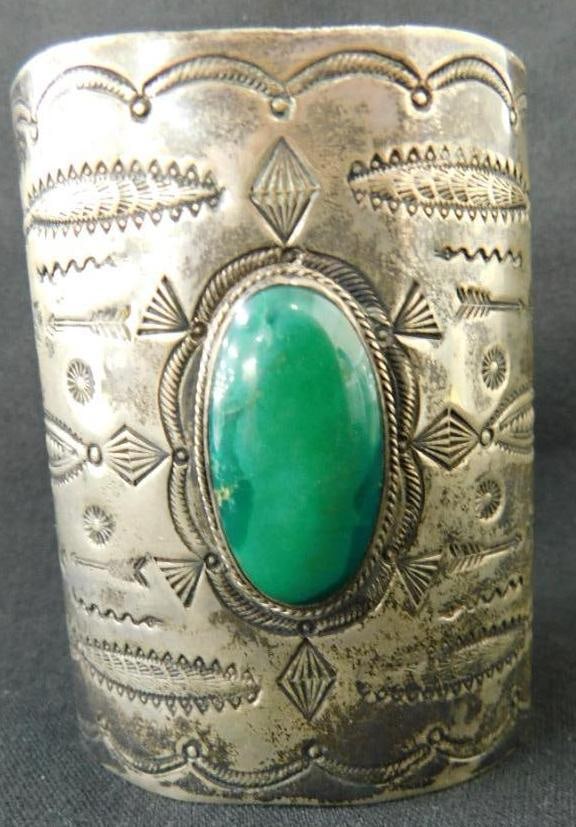 Sterling Silver - Cuff Bracelet - Turquoise Oversized - 99 Grams (1 of 6)