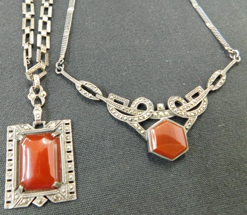 Sterling Silver - Carnelian - 2 Necklaces - Both 16" - 28 Grams TW: See Photos For Details and Condition