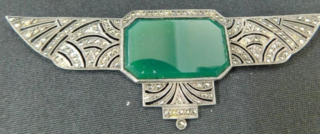 Sterling Silver - Large Chrysoprase Brooch - 23 Grams TW (1 of 11)