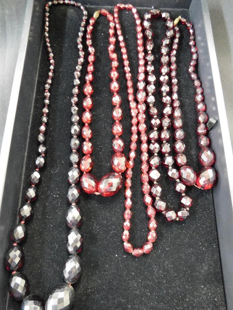 Group of 5 Faceted Cherry Amber Necklaces - 28" - 24" - 20" - 18" - 18" (1 of 8)