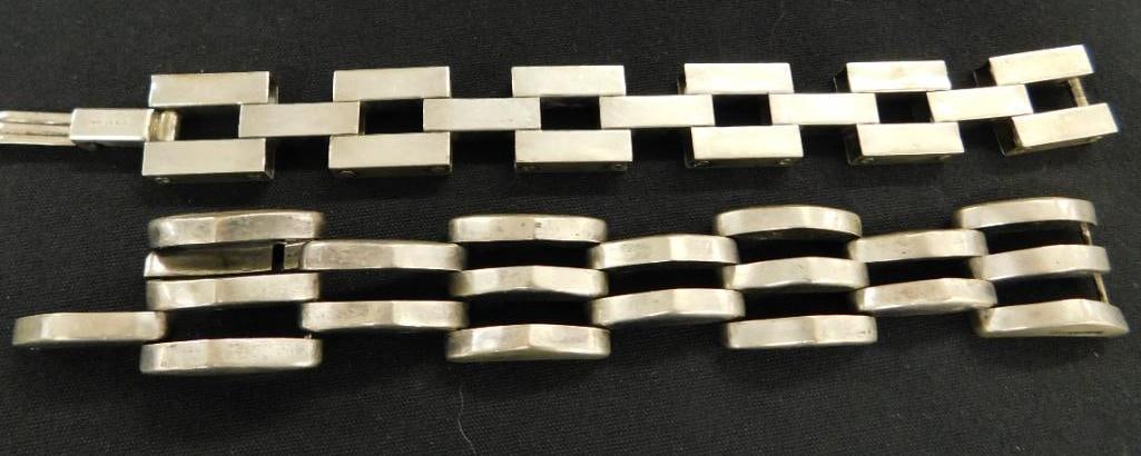 Sterling Silver - 2 Thick link Bracelets - Mexico - 73 Grams: See Photos For Details and Condition