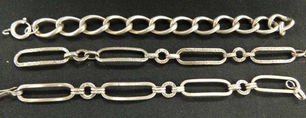 Sterling Silver - 3 Chain Link Bracelets - 40 Grams: See Photos For Details and Condition