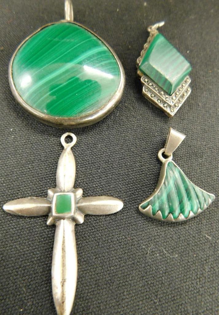 Sterling Silver - 4 Pendants - Malachite - 38 Grams TW (1 of 10)