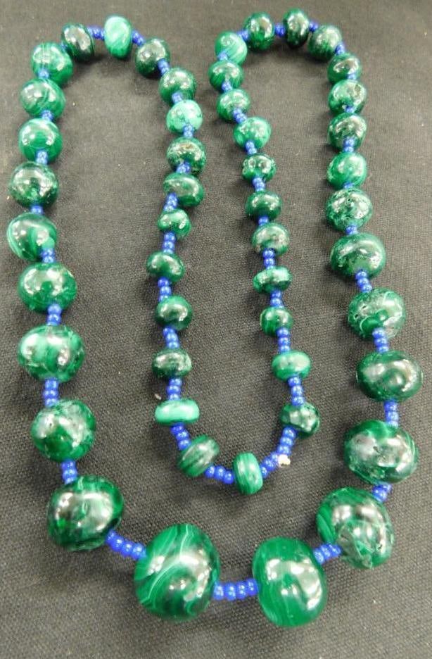 Malachite and Lapis Lazuli Bead Necklace - 24": See Photos For Details and Condition