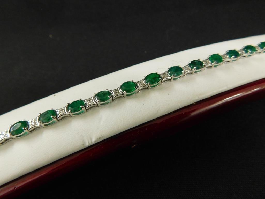 14K White Gold Emerald and Diamond Tennis Bracelet - 8 Grams TW - See Appraisal: See Photos For Details and Condition