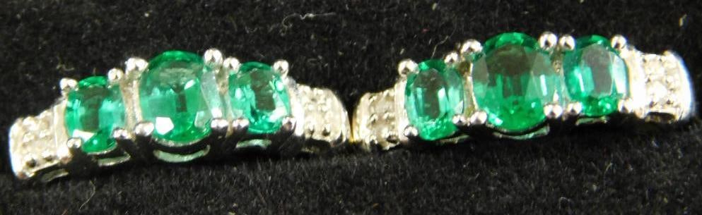 10K Two Tone Pierced Earrings - Emerald and Diamond - No Backs - 2 Grams TW (1 of 11)