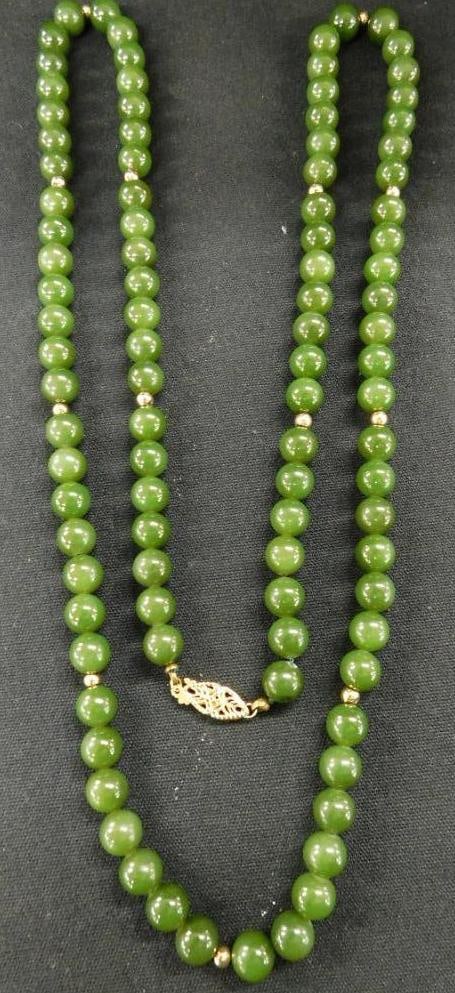 14K Yellow Gold and Jade Necklace - 32": See Photos For Details and Condition