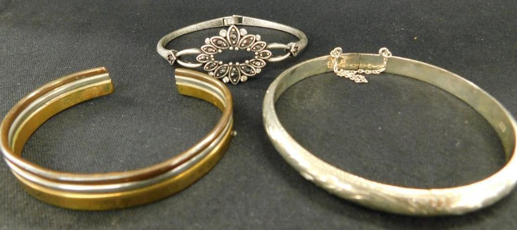 Sterling Silver - 3 Cuff Bracelets - 49 Grams TW Grams: See Photos For Details and Condition