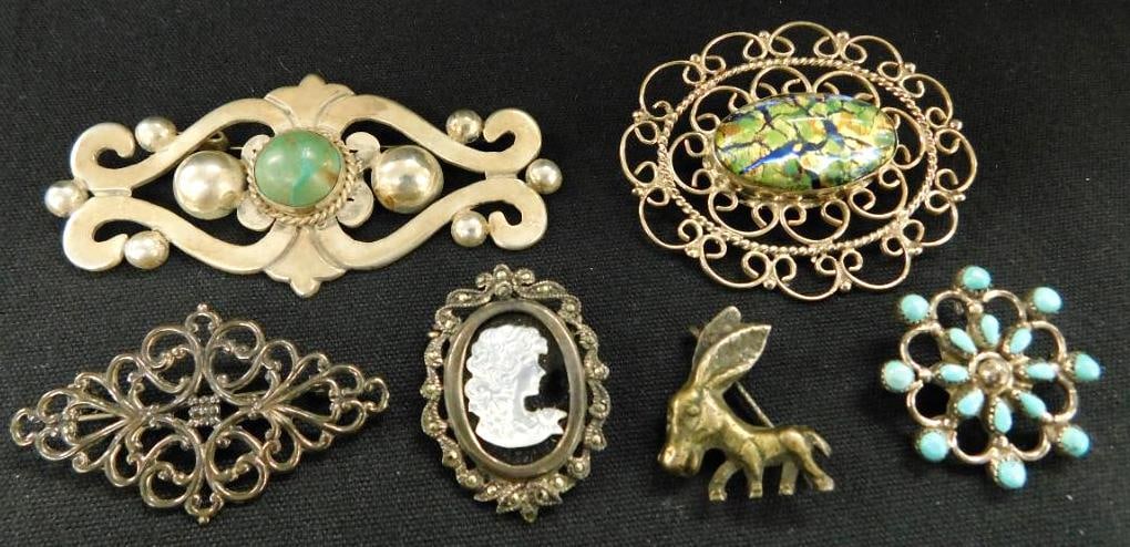 Sterling Silver - 6 Brooches / Pins - 44 Grams TW (1 of 10)