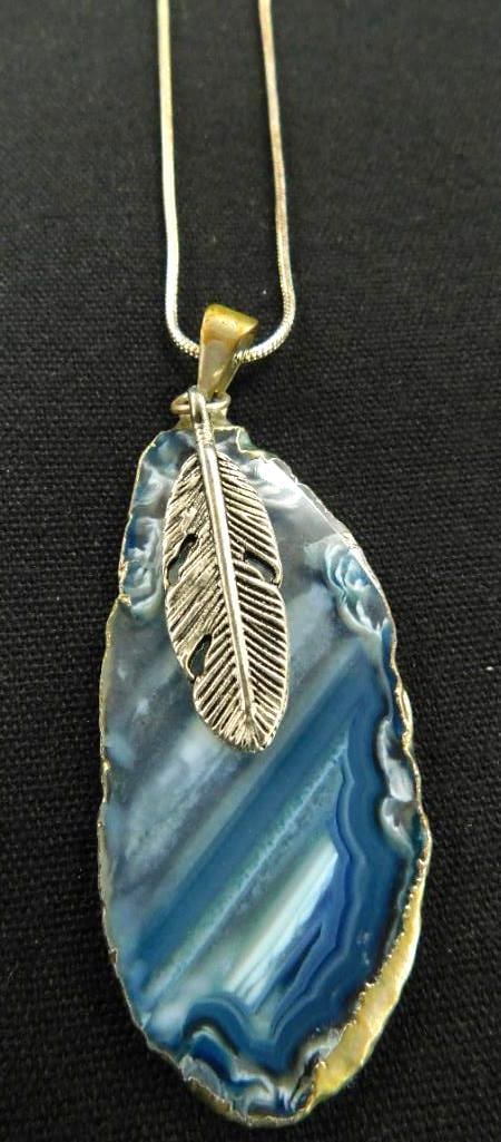 Sterling Silver - Blue Ocean Agate Necklace - 24" - 15 rams TW (1 of 8)