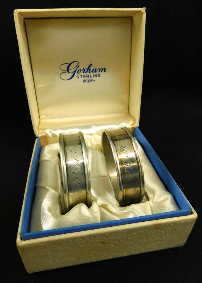 Sterling Silver - Gorham - 2 Monogrammed Napkin Rings - Original Box - 23 Grams (1 of 8)