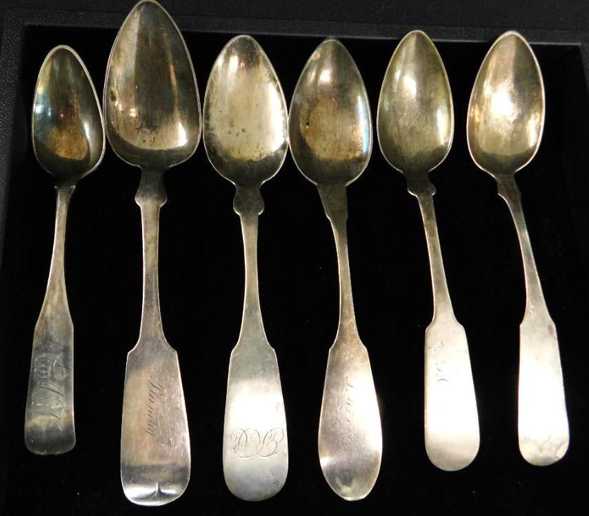 Coin Silver - 6 Monogrammed Spoons - 89 Grams: See Photos For Details and Condition