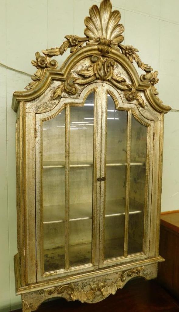 Gilded Ornate Wall Hung Curio Cabinet - 46" x 25" x 10" (1 of 9)