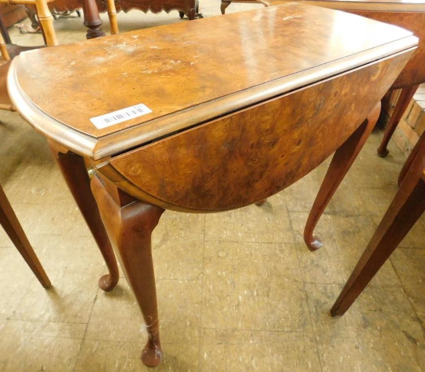 Burl Walnut Queen Anne Drop Side Table - 27" x 30" x 30" Open #1 (1 of 7)