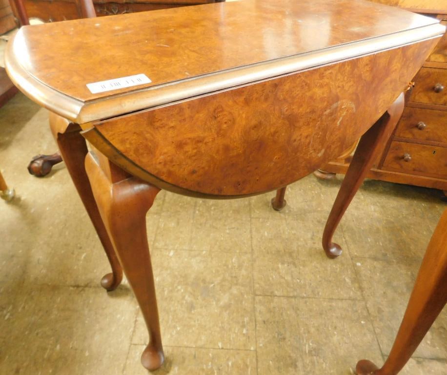 Burl Walnut Queen Anne Drop Side Table - 27" x 30" x 30" Open #2 (1 of 6)