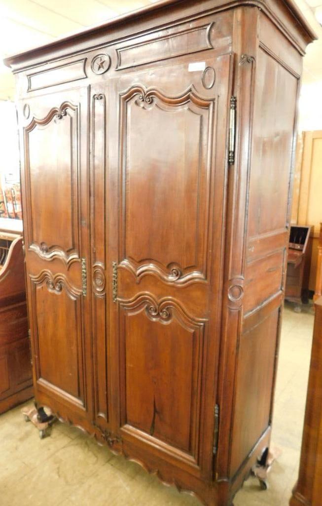 Period French Armoire with KEY - 18th Century - 1 Piece - Top Lifts Off - 90" x 57" x 26": See Photos For Details and Condition