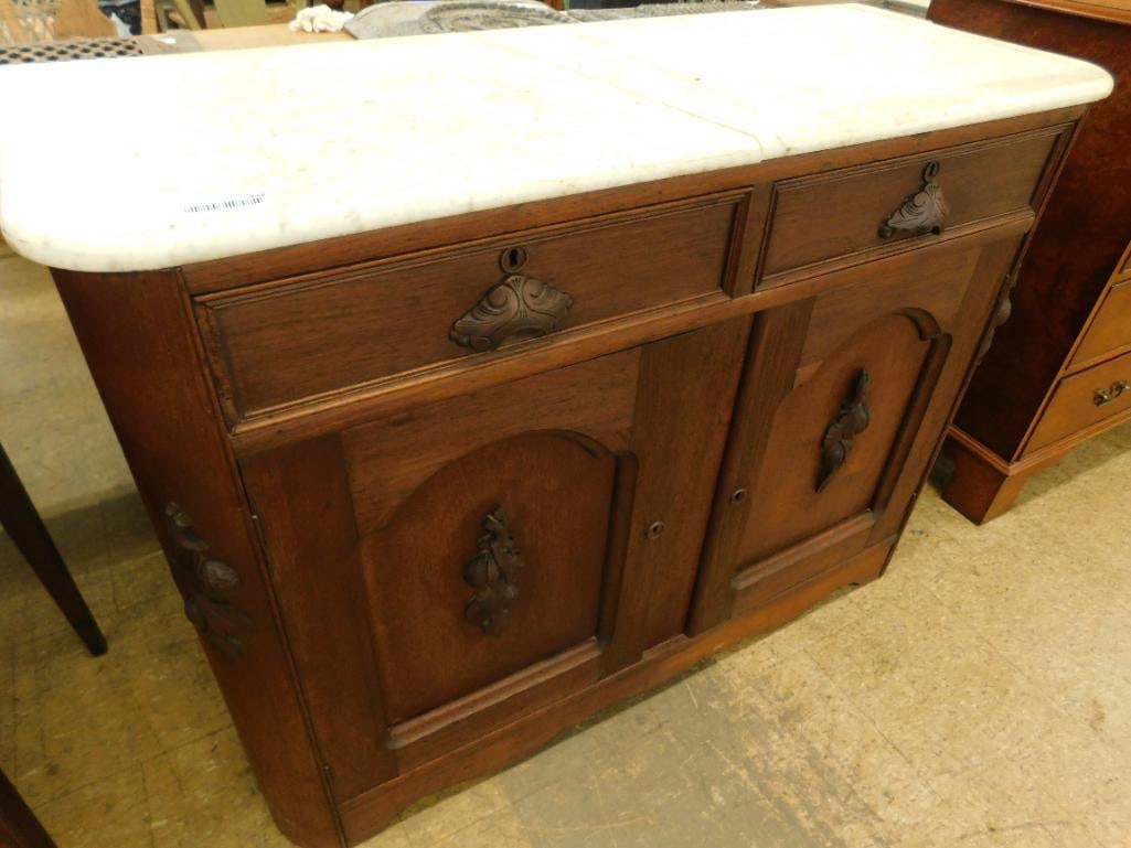 Victorian Walnut Sideboard - 2 Drawer - 2 Door - Broken Marble - 35.5" x 48" x 19" (1 of 12)