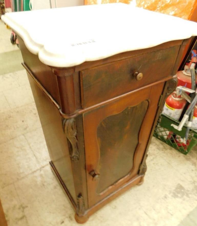 Empire Marble Top 1 Drawer 1 Door Stand - Small Piece Of Molding Missing On Back (1 of 11)