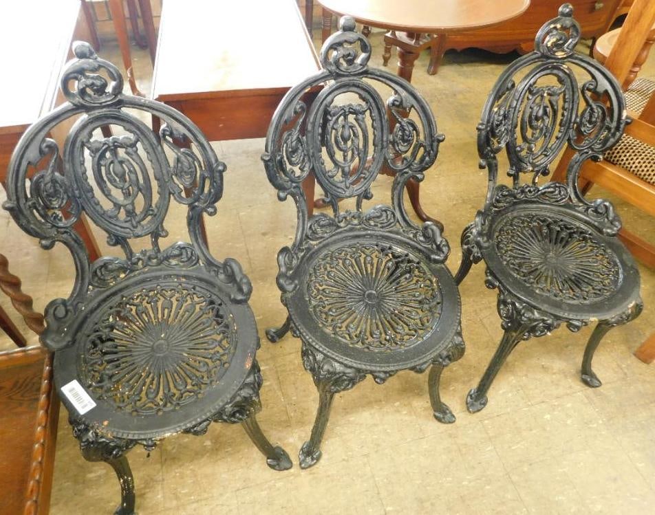 3 Victorian Cast Iron Chairs - Each 31" Tall: See Photos For Details and Condition