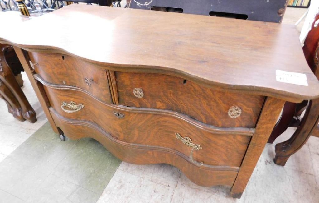 Vintage Oak 2 Over 1 Lowboy Dresser - 25" x 44.5" x 21": See Photos For Condition and Details