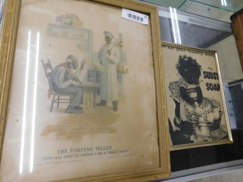 Pair of Black Americana Framed Advertising - 10" x 8" and 15" x 12": See Photos For Condition and Details