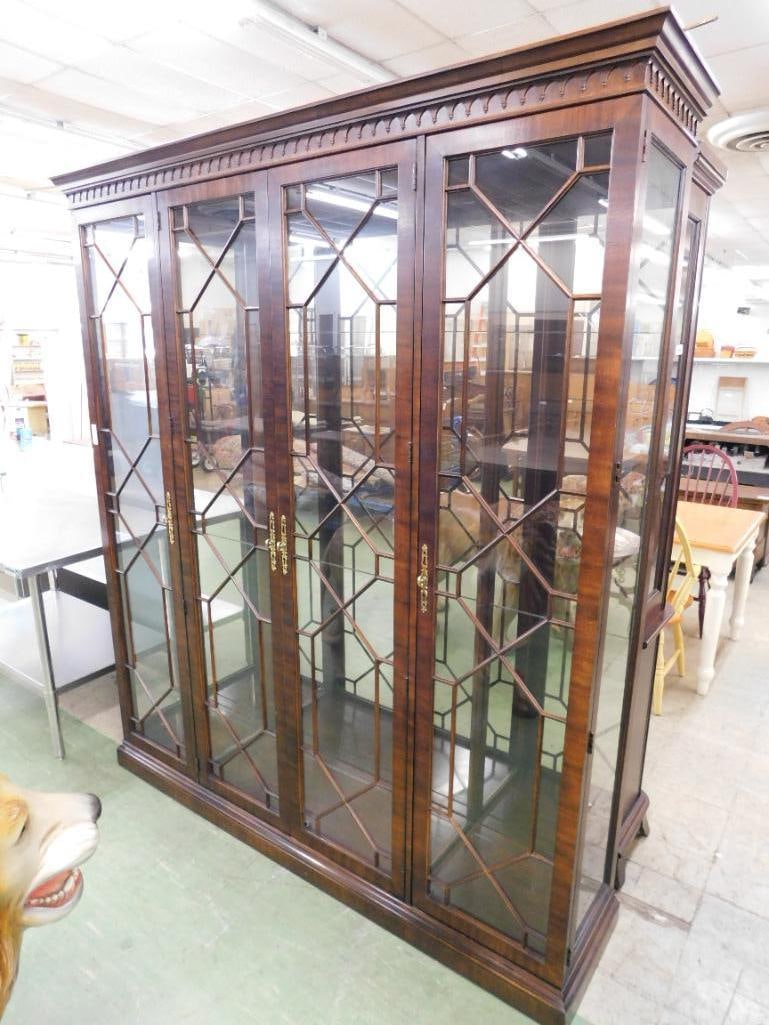 Henredon Large 4 Door Lighted Curio Cabinet - Mirrored Back - 84" x 71" x 15.5" (1 of 10)