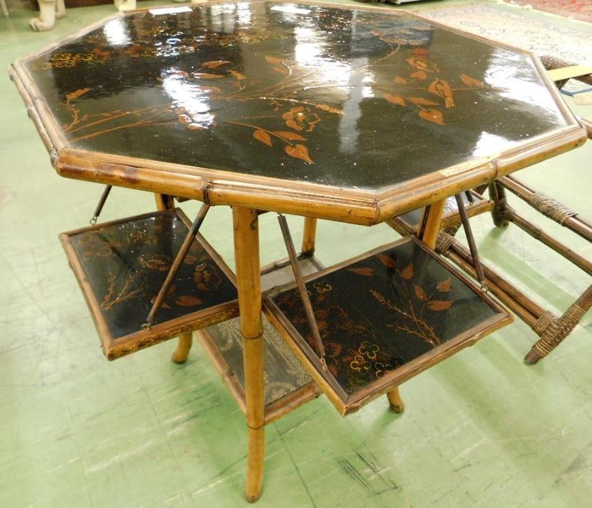 Bamboo Lacquered Occasional Table with Drop Down Shelves - 28.5" x 26" x 26" (1 of 11)