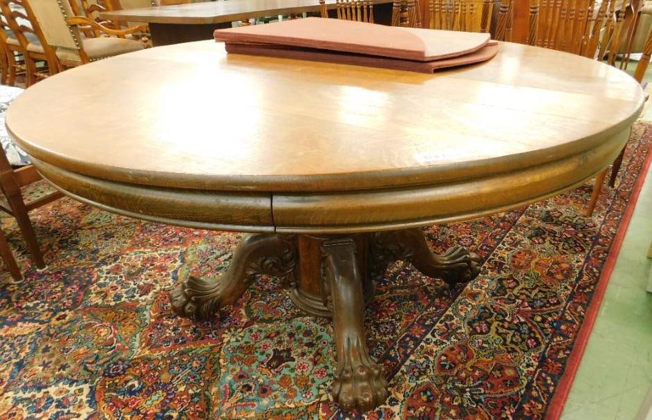 Oak Ball and Claw Round Pedestal Dining Table with Pads - 29" x 54.5" (1 of 10)