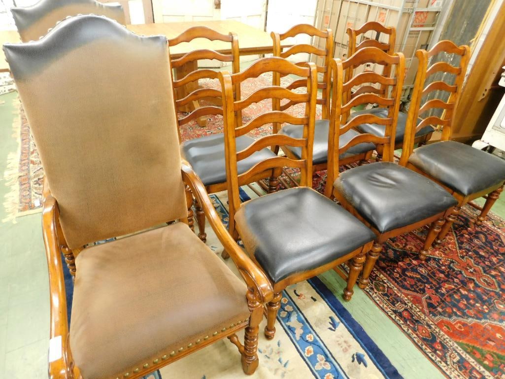 Group of 8 Dining Chairs with Leather Seats - 2 Arm - 6 Sides - Arm Each 49" x 24" x 26" (1 of 16)