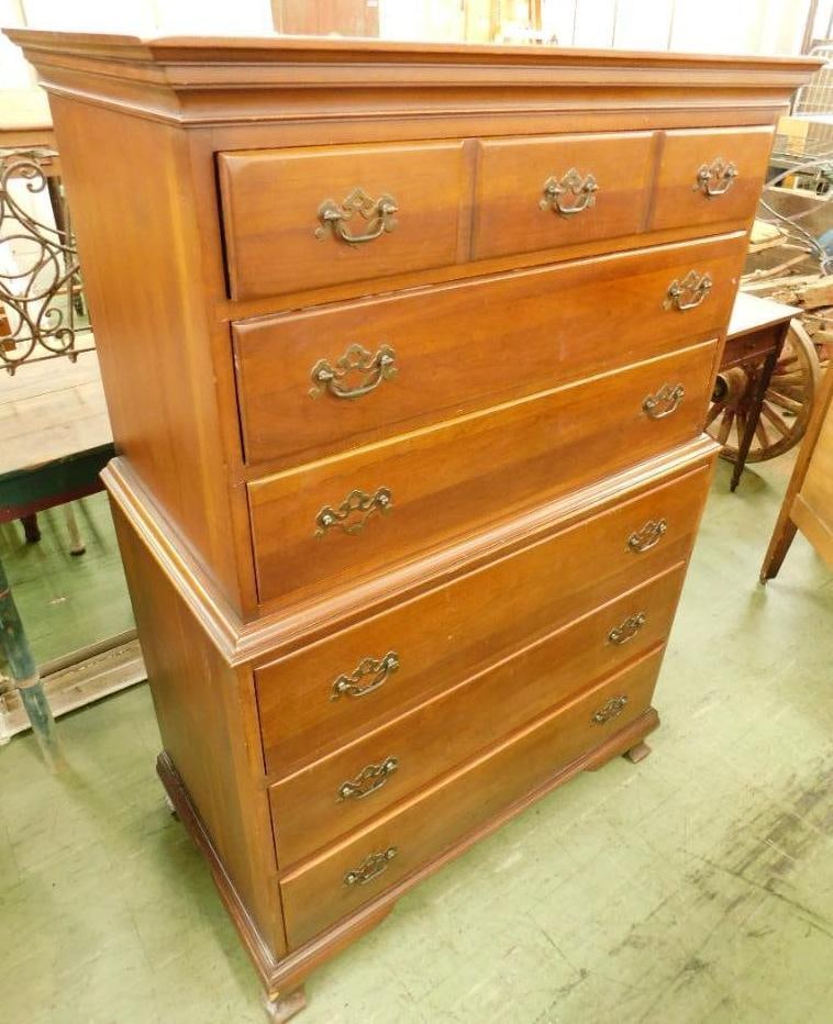 Continental Furniture Cherry 3 Over 3 Tall Dresser - 56" x 37" x 20": See Photos For Condition and Details