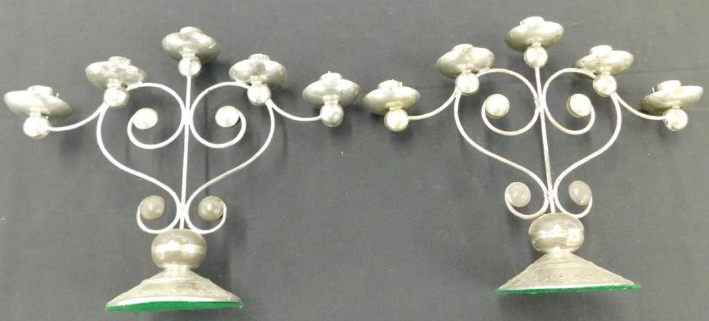 Pair of Vintage 5 Light Metal Candelabras - Each 10.5" x 14" x 5.5": See Photos For Condition and Details