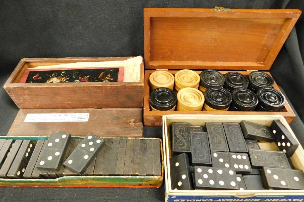 Lot with Wood Checker Pieces - Vintage Dominos - Box With 15 Aladdin Lantern Slides (1 of 11)