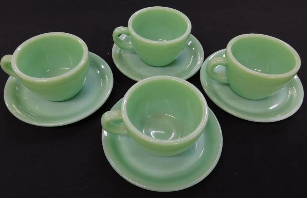 Fire King Jadeite Restaurant Ware - 4 Coffee Cups and Saucers - #1 (1 of 8)