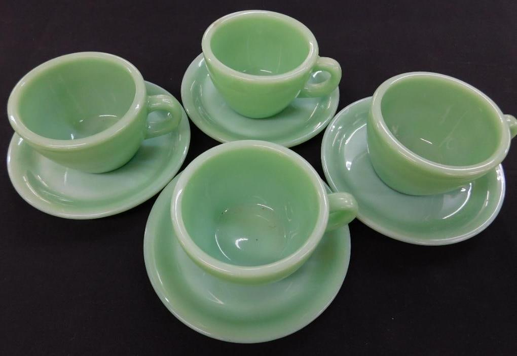 Fire King Jadeite Restaurant Ware - 4 Coffee Cups and Saucers - #8 (1 of 8)