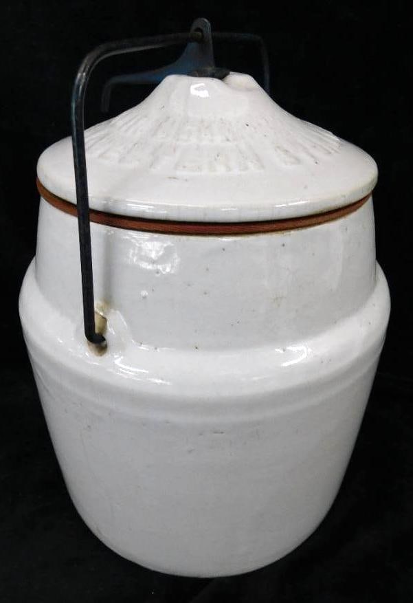 Vintage Pottery Crock with Lock Down Lid and Gasket - 150-52 - 10" x 8": See Photos For Condition and Details