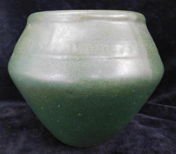 Vintage Unmarked Pottery - Green Glaze Pot with Greek Key - 5.25" x 6.5": See Photos For Condition and Details