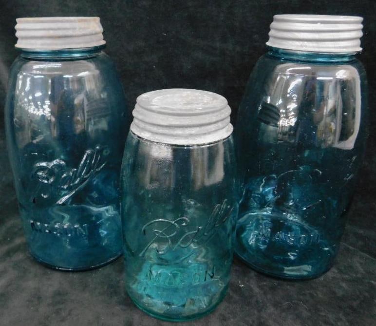 3 Blue Ball "Mason" Canning Jars with Lids - 9" and 7" Tall - #4-5 - #3D - Q (1 of 12)