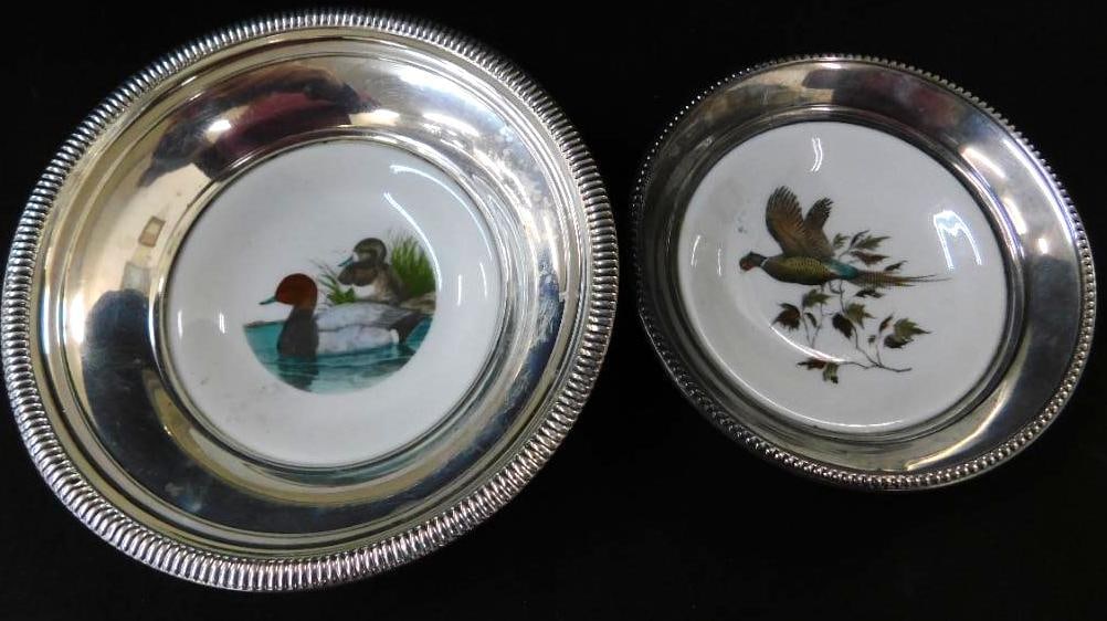 Sterling Silver - Rimmed Bowls - Porcelain By Delano Studios - 5.5" and 4.5": See Photos For Condition and Details