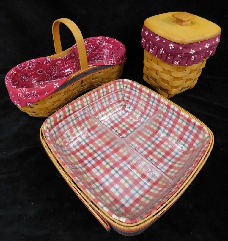 Longaberger Baskets - 3 Pieces - 1997 Covered Container 7.25" x 5.5"x 5.5"with Liner (1 of 17)
