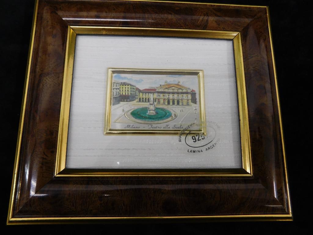 Sterling Silver Enameled Plaque - "Milano - Teatro Alla Scala" - Framed - 6" x 6.75" (1 of 8)