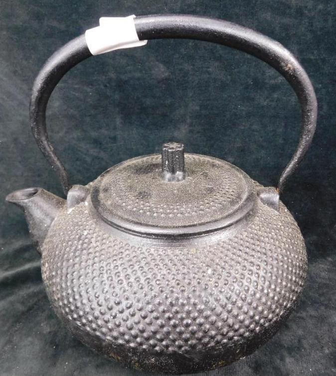 Cast Iron Asian Teapot - 8" x 8" x 7": See Photos For Condition and Details