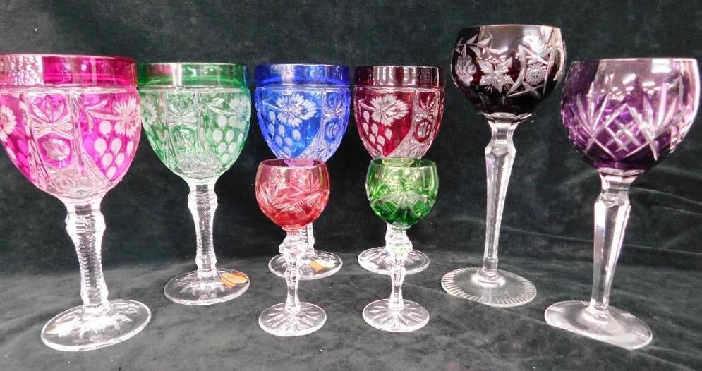 Group of 8 Cut To Clear Crystal - 6 Wine Goblets &.25" to 8.25" Tall - 2-4.5" Cordials: See Photos For Condition and Details